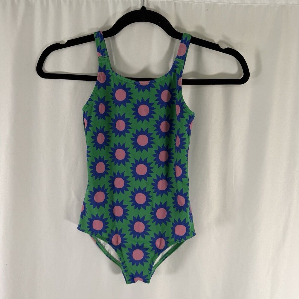 Mini Boden Swimsuit One Piece Girls 7-8 Years Green Blue Froral Sleeveless